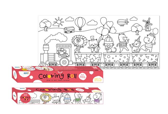 Színező tekercs, öntapadó, 31x355 cm, STICK N, parti vonat